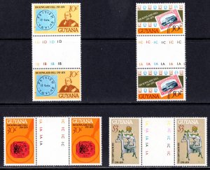 Guyana 1979 Sc#298/301 STAMPS ON STAMPS/ROWLAND HILL Gutter-Pairs MNH