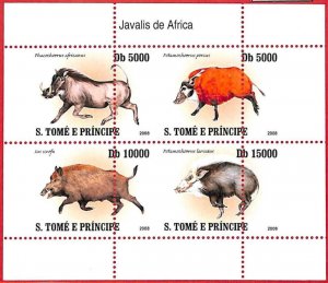 A4466 - SAO TOME & PRINCIPE- ERROR MISPERF, Miniature sheet: 2008, Peccary Pigs