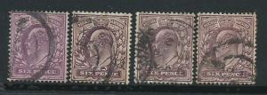 GB Edward VII 6d purple  shades SG 246,  297 range by 4 U...