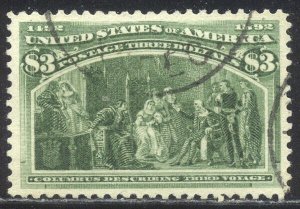 U.S. #243 Used XF/SUP w/ Cert - 1893 $3.00 Columbian