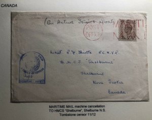 1940s HM Ship British Royal Navy England Censored Cover To Shelburne Canada