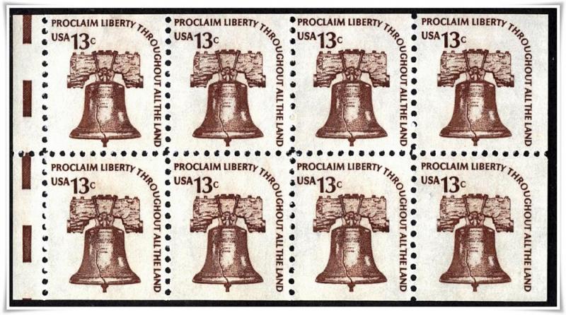SC#1595c 13¢ Liberty Bell Booklet Pane of Eight (1975) MNH