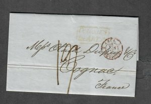 Transatlantic Ship Stampless Cover 1848 New York NY To Cognac France