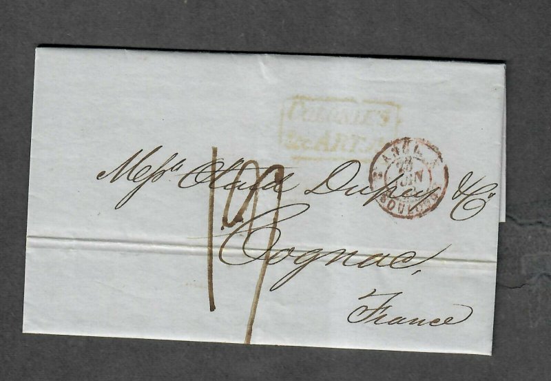 Transatlantic Ship Stampless Cover 1848 New York NY To Cognac France