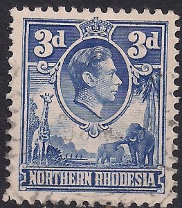 Northern Rhodesia 1938 - 52 KGV1 3d Ultramarine used SG 34 ( G1232 )