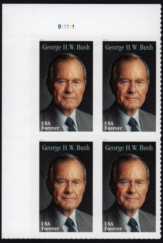 SC#5393 (55¢) George H.W. Bush Plate Block: UL #B11111 (2019) SA