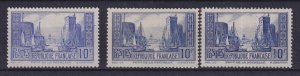 FRANCE 1929-31 10f blue three different types - 37251