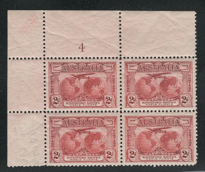 Australia, Scott 111 (SG 121), Unused OG NH, Plate #4 Block of 4