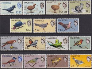 Sc# 276 / 290 Mauritius 1965 QE portrait Birds complete set MNH CV $62.15