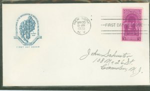 US 854 1939 3c Washington inauguration Anniversary (single) on an addressed FDC with a House of Farnum cachet