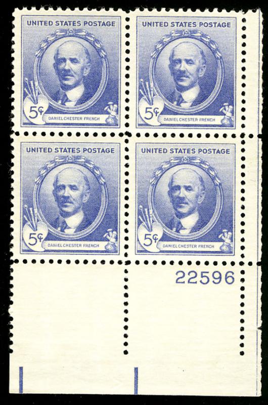 US #887 PLATE BLOCK, SUPERB mint never hinged, 5c French, very well centered,...