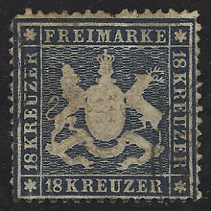 Wurttemberg Postage Stamp #29, Used Faults Sismondo Certifictate 