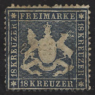 Wurttemberg Postage Stamp #29, Used Faults Sismondo Certifictate 