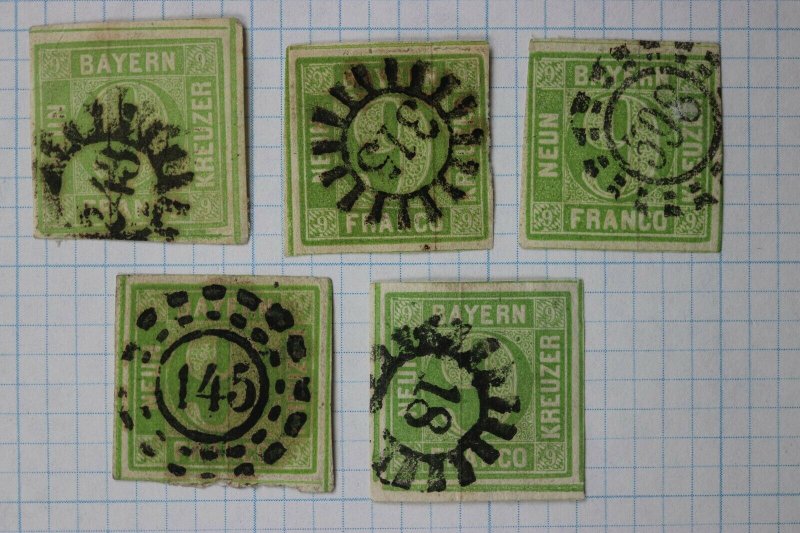 Germany Bavaria sc#6 9kr used color & numeral pinwheel cancel variety cv$95.00