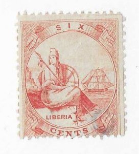 Liberia Sc 7 6 cents pale red on thin paper NG FVF