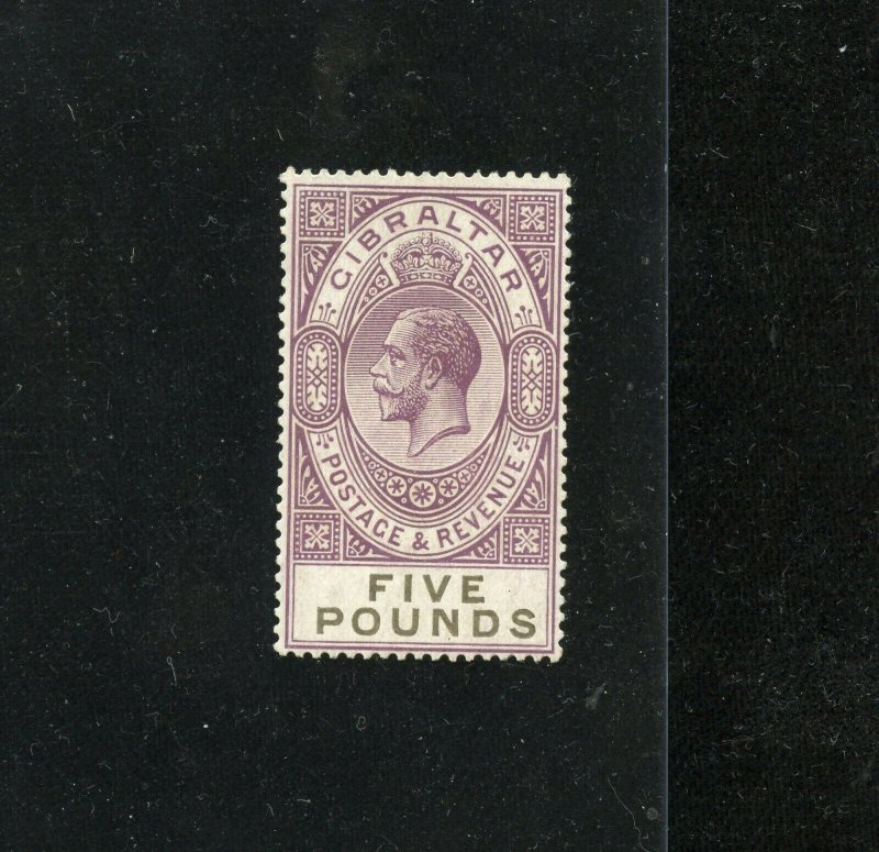 GIBRALTAR FIVE POUNDS GEO V SCOTT # 93 MINT HINGED WITH E.DIENA CERT & SIGNATURE