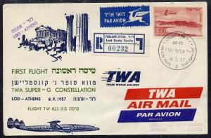 Israel 1957 TWA First flight reg cover to Athens, various...