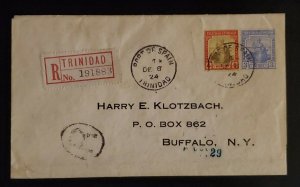 1924 Port of Spain Trinidad to Buffalo New York Registered Stamped Cover