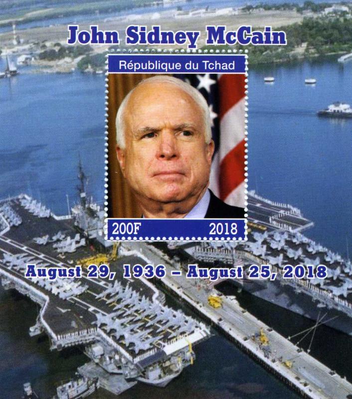 CHAD 2018 Aircraft John Sidney McCain s/s Perforated Mint (NH)