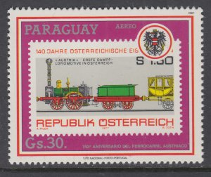 Paraguay C711 Train Stamp on Stamp MNH VF