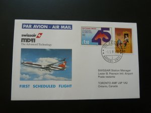first flight cover Geneve United Nations to Ontario Canada on MD11 Swissair 1991