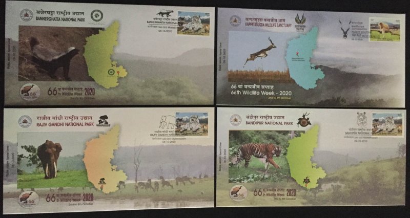 INDIA 2020 WILD LIFE / WILD ANIMALS SET OF 8 SPECIAL COVERS WITH SPECIAL CANCL.