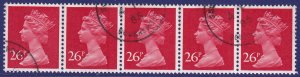 GB - 1982 - Scott #MH130 - used strip of 5 - Machin Head