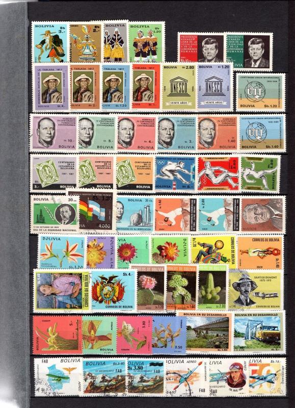 BOLIVIA MNH STAMPS COSTUMES JFK CACTUS FLOWER SPORTS MILITARY TRAIN ITU UNESCO