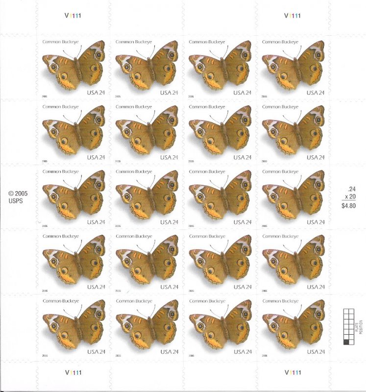 4001 MNH 22c. Common Buckeye Butterfly,  Full Sheet,  Free Insured Shipping,