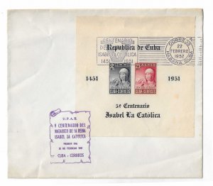 Cuba 1951 Isabel  imperf Souvenir Sheet of 2 FDC VF