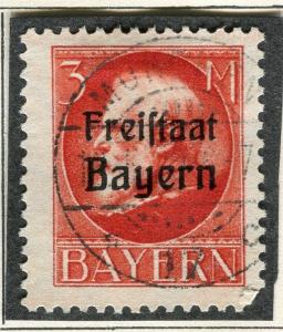 GERMANY BAVARIA;  1919 FREISTAAT Free State Optd. fine used 3M. value