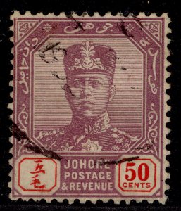 MALAYSIA - Johore GV SG119, 50c dull purple & red, FINE USED.