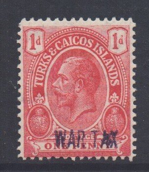 Turks Caicos Scott MR1 - SG140, 1917 War Tax 1d 1st printing MH*