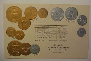 SWEDEN GOLD COIN PICTURE CARD CIRCA 1909 MINT