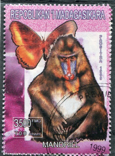 Malagasy 1999 MONKEY & BUTTERFLY 1 value Perforated Fine Used VF