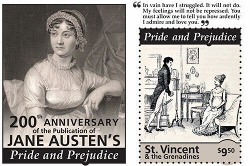 St. Vincent 2013 - Pride and Prejudice Jane Austen - Souvenir Stamp Sheet - MNH