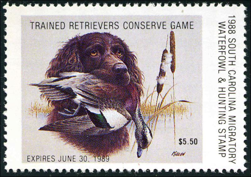 SOUTH CAROLINA #8 1988 BOYKIN SPANIEL/WIDGEON  STATE DUCK STAMP by Jim Killen