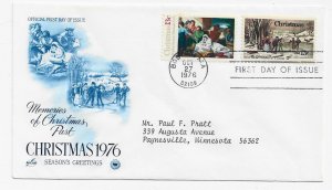 US 1701 & 1703 13c Christmas 2 stamps on 1 FDC Artcraft/ PCS Cachet ECV $12.50