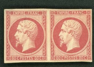 1860 France Emperor Napoleon III 80c Rose on Pinkish Pair MLH/OG SC#20