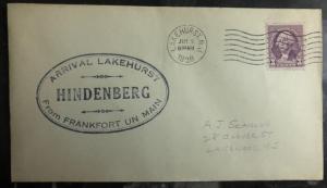 1936 LakeHurst NJ Usa Cover FDC Arrival Hindenberg Zeppelin from Frankfurt C