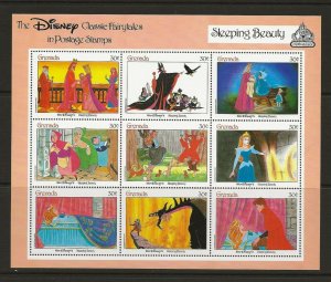 Thematic Stamps Disney Grenada 1987 Sleeping Beauty  9x30c sheet MNH