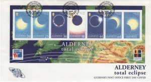 Alderney 1999 FDC Sc 133a Total Solar Eclipse Sheet of 6 + label