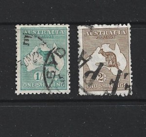 AUSTRALIA - 1915 ONE AND TWO SHILLING KANGAROOS - SCOTT 51 & 53 - USED