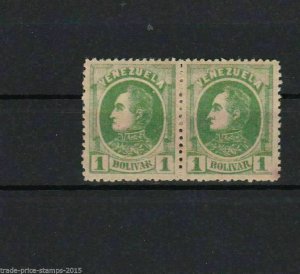 VENEZUELA 1880 MOUNTED MINT PAIR 1 BOLIVAR GREEN CAT £200 +. REF R339