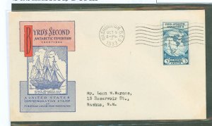 US 733 1933 3c Byrd Second Antarctic Expedition on an addressed (typed) FDC with an Anderson cachet