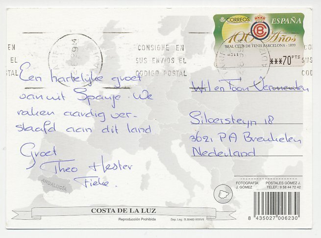 Postcard / ATM stamp Spain 1999 Tennis Club Barcelona