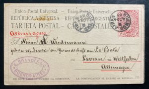 1884 Buenos Aires Argentina Postal Stationery Postcard Cover To Germany