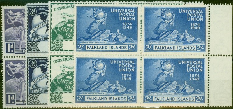 Falkland Islands 1949 UPU Set of 4 SG168-171 V.F MNH Blocks of 4 