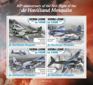Sierra Leone - 2020 de Havilland Mosquito Flight - 4 Stamp Sheet - SRL200519a