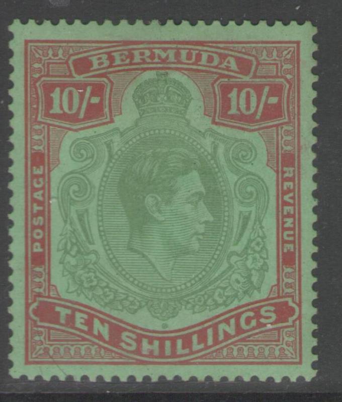 BERMUDA SG119a 1939 10/= BLUISH-GREEN & DEEP RED/GREEN p14 MTD MINT